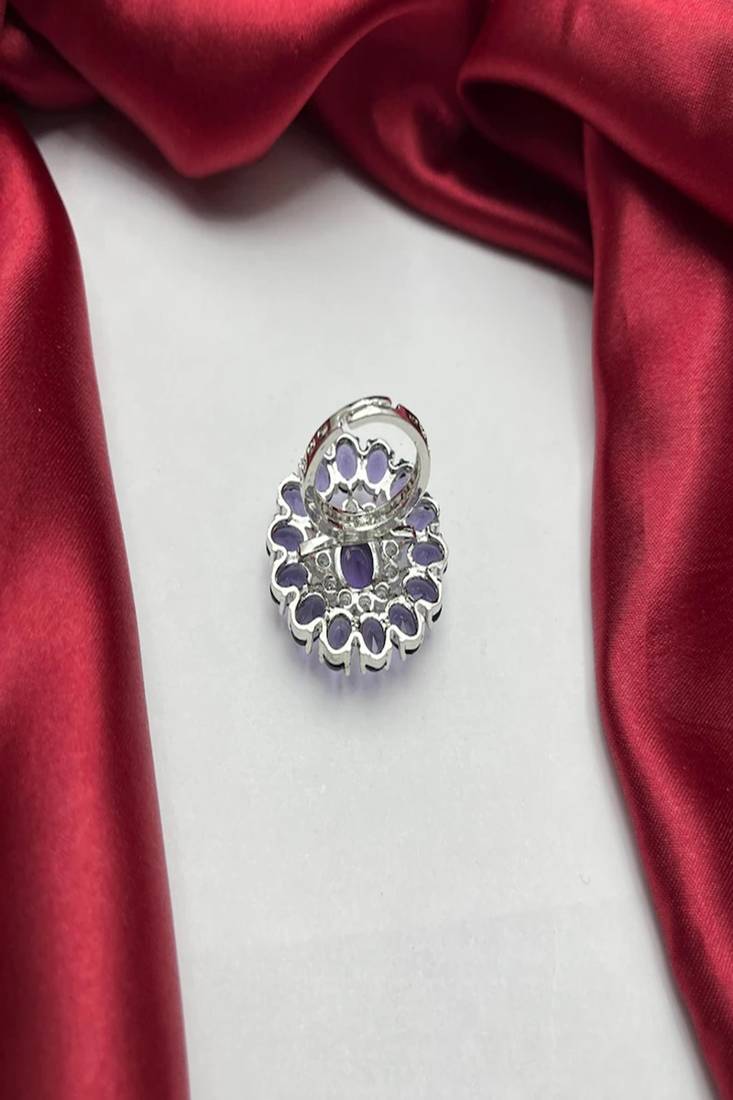 Vintage Amethyst Flower Cluster Ring, Sterling Silver Art Deco Statement Ring