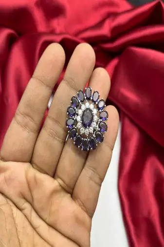 Vintage Amethyst Flower Cluster Ring, Sterling Silver Art Deco Statement Ring