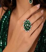 Elegant Emerald Green Flower Ring - Sparkling Cubic Zirconia Floral Statement Jewelry