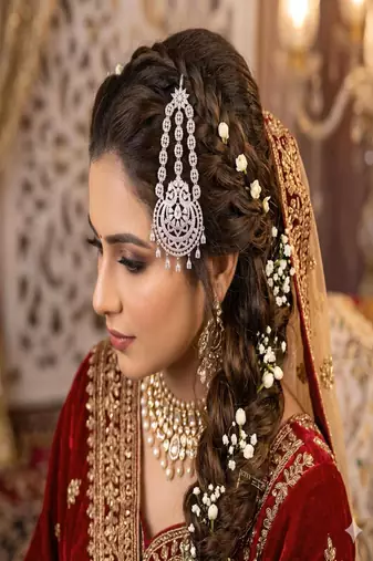 Silver Cubic Zirconia Jhumar Passa: Pakistani Style Bridal Tikka