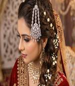 Silver Cubic Zirconia Jhumar Passa: Pakistani Style Bridal Tikka