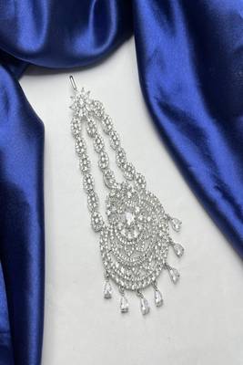 Silver Cubic Zirconia Jhumar Passa: Pakistani Style Bridal Tikka 3