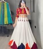 White rayon cotton party wear embroidery navratri lehenga choli
