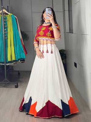 White rayon cotton party wear embroidery navratri lehenga choli 2