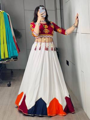 White rayon cotton party wear embroidery navratri lehenga choli 3