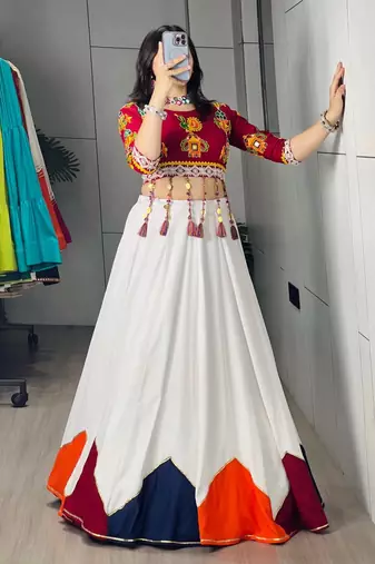 White rayon cotton party wear embroidery navratri lehenga choli