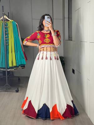 White rayon cotton party wear embroidery navratri lehenga choli 5