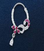 Silver Plated Pink Stone Nath | Indian Bridal Nose Ring
