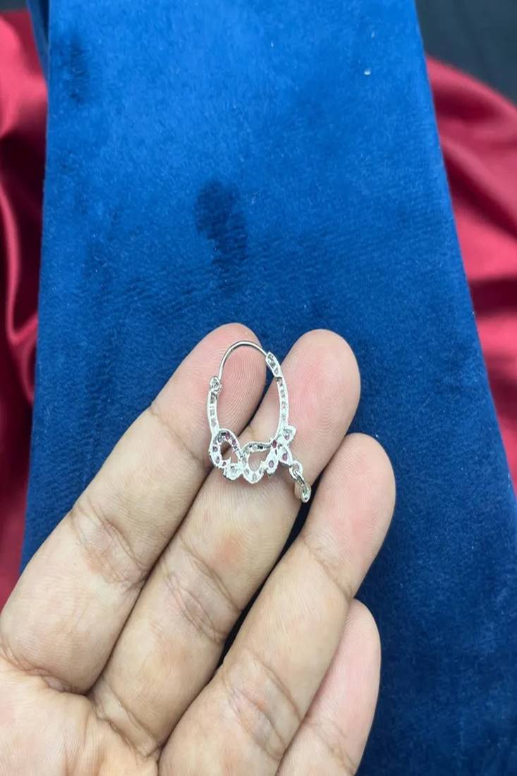 Silver Plated Pink Stone Nath | Indian Bridal Nose Ring