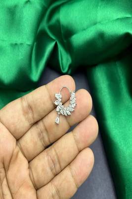 Silver CZ Leaf Nose Ring | Bridal Nathni, Teardrop Charm (Pierced) 3