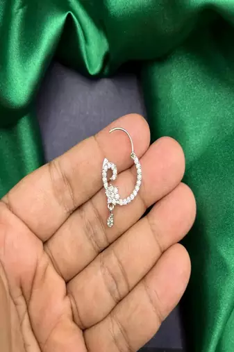 Crystal Teardrop Nath | Silver Indian Bridal Nose Ring