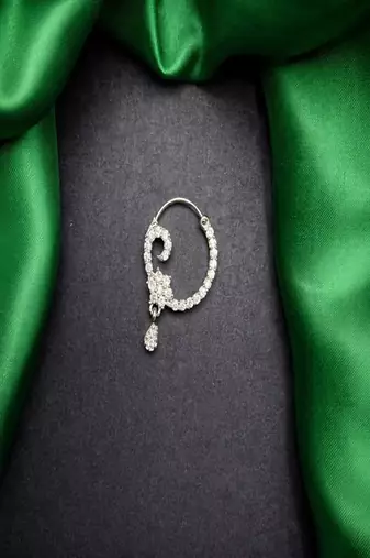 Crystal Teardrop Nath | Silver Indian Bridal Nose Ring