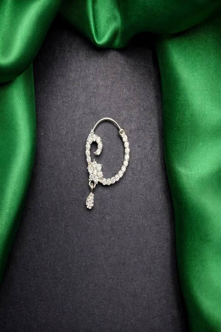 Crystal Teardrop Nath | Silver Indian Bridal Nose Ring
