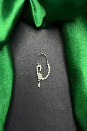 Crystal Teardrop Nath | Silver Indian Bridal Nose Ring