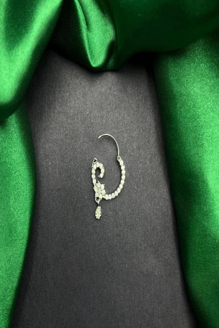 Crystal Teardrop Nath | Silver Indian Bridal Nose Ring
