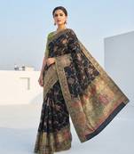 Black Color Jaqurad Weaving All Over Body Jaal With Border Naylon Dola Pashmina Silk Saree