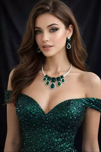 Emerald Green Crystal Bridal Statement Necklace Earrings Set, Wedding Prom Jewelry