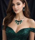 Emerald Green Crystal Bridal Statement Necklace Earrings Set, Wedding Prom Jewelry