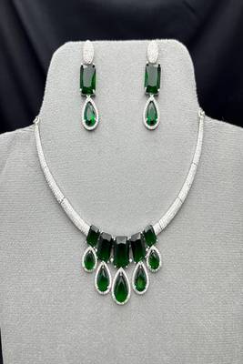 Emerald Green Crystal Bridal Statement Necklace Earrings Set, Wedding Prom Jewelry 3
