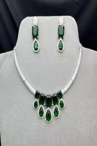 Emerald Green Crystal Bridal Statement Necklace Earrings Set, Wedding Prom Jewelry