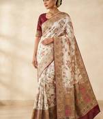 White Color Jaqurad Weaving All Over Body Jaal With Border Naylon Dola Pashmina Silk Saree