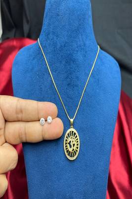 Gold Plated Om Sunburst Pendant Necklace & Stud Earrings  2