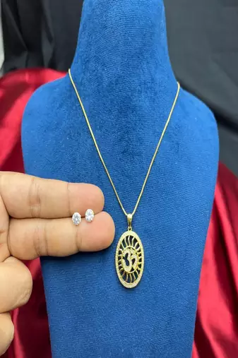 Gold Plated Om Sunburst Pendant Necklace & Stud Earrings 