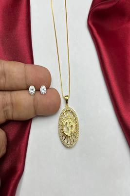 Gold Plated Om Sunburst Pendant Necklace & Stud Earrings  3