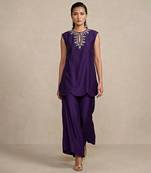 Royal purple embroidered raw silk co ord set