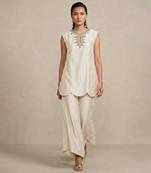 Ivory embroidered raw silk co ord set