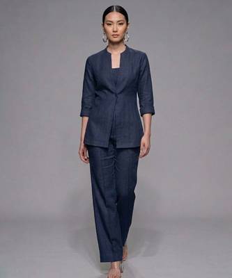 Dark blue dupion silk co ord set 1