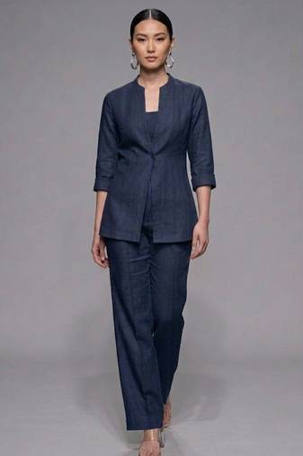 Dark blue dupion silk co ord set