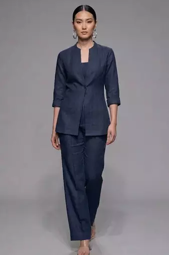 Dark blue dupion silk co ord set
