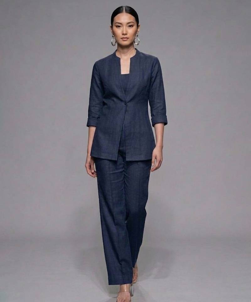 Dark blue dupion silk co ord set