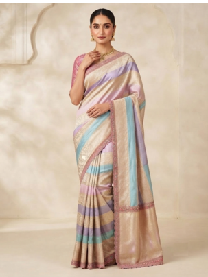 Cream-Baby Pink Color Siquence Embroidery Cut Work Lace Fitting Viscos Mx Jari Viscos Mx Jari Dola Silk Saree 2