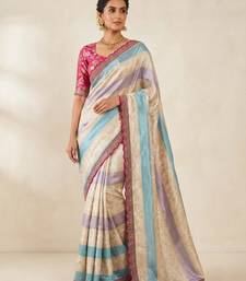 Cream-Pink Color Siquence Embroidery Cut Work Lace Fitting Viscos Mx Jari Viscos Mx Jari Dola Silk Saree