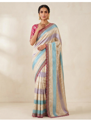 Cream-Pink Color Siquence Embroidery Cut Work Lace Fitting Viscos Mx Jari Viscos Mx Jari Dola Silk Saree 2