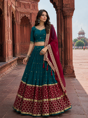 Peacock Teal Fox Georgette Navratri Lehenga Choli with Embroidered Dupatta 1