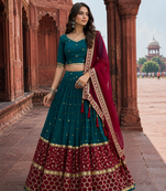 Peacock Teal Fox Georgette Navratri Lehenga Choli with Embroidered Dupatta