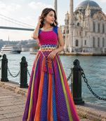 Multicolor Georgette Navratri Lehenga Choli with Kodi Mirror Work