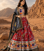 Red Floral Dola SilkBlend Patola Lehenga Choli with Gamthi Work Dupatta