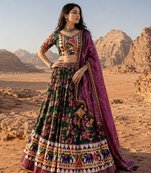 Green Floral Dola SilkBlend Patola Lehenga Choli with Gamthi Work Dupatta