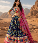 Blue Floral Dola SilkBlend Patola Lehenga Choli with Gamthi Work Dupatta
