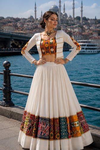 Multicolor Navratri Lehenga with Kutchi Work Fancy Top