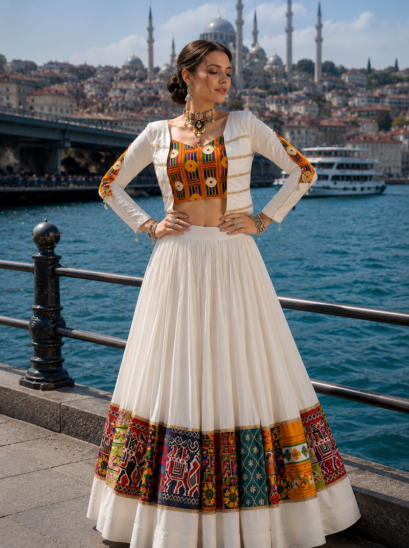 Multicolor Navratri Lehenga with Kutchi Work Fancy Top