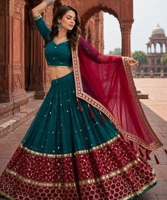 Peacock Teal Fox Georgette Navratri Lehenga Choli with Embroidered Dupatta 2