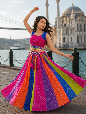 Multicolor Georgette Navratri Lehenga Choli with Kodi Mirror Work 2