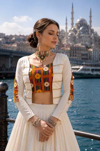 Multicolor Navratri Lehenga with Kutchi Work Fancy Top
