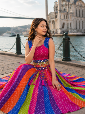Multicolor Georgette Navratri Lehenga Choli with Kodi Mirror Work 3