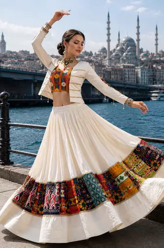 Multicolor Navratri Lehenga with Kutchi Work Fancy Top